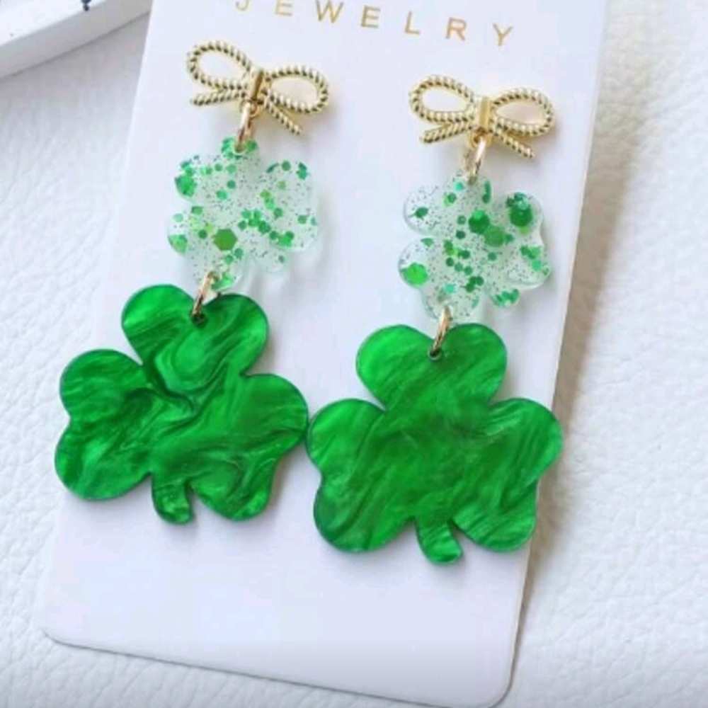 Green Clover Drop Earrings